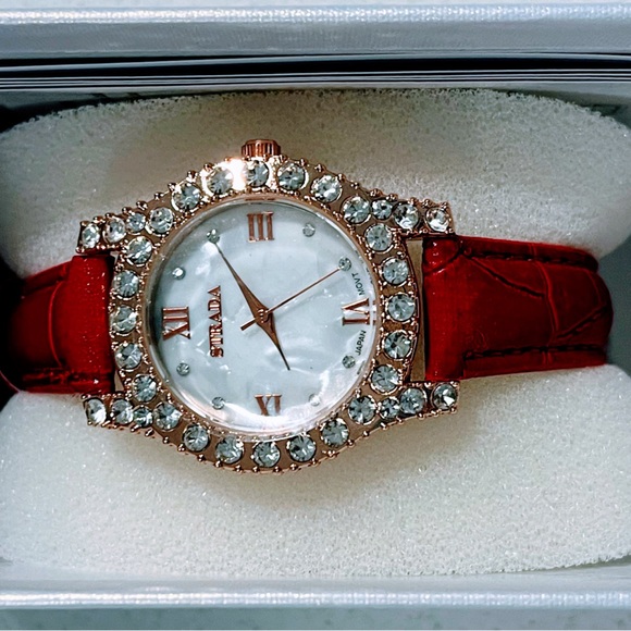 Strada Women's Watch with Red Band and Crystal Bezel - Picture 3 of 3